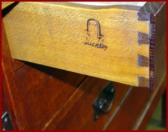 Branded Gustav Stickley joiners compass and "Al Ik Kan" signature on side of top drawer. Circa 1912 to 1916.